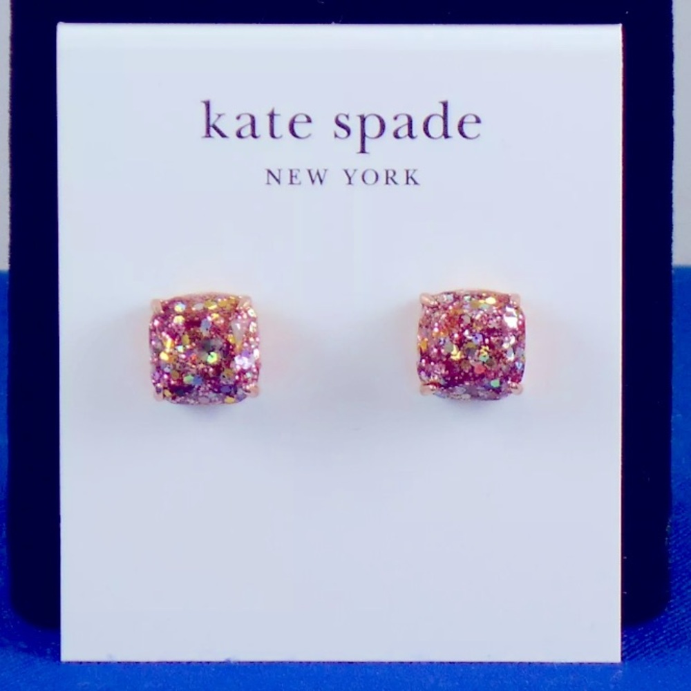 Kate Spade New York ♠️ something sparkly rose gold glitter square studs - Picture 3 of 7